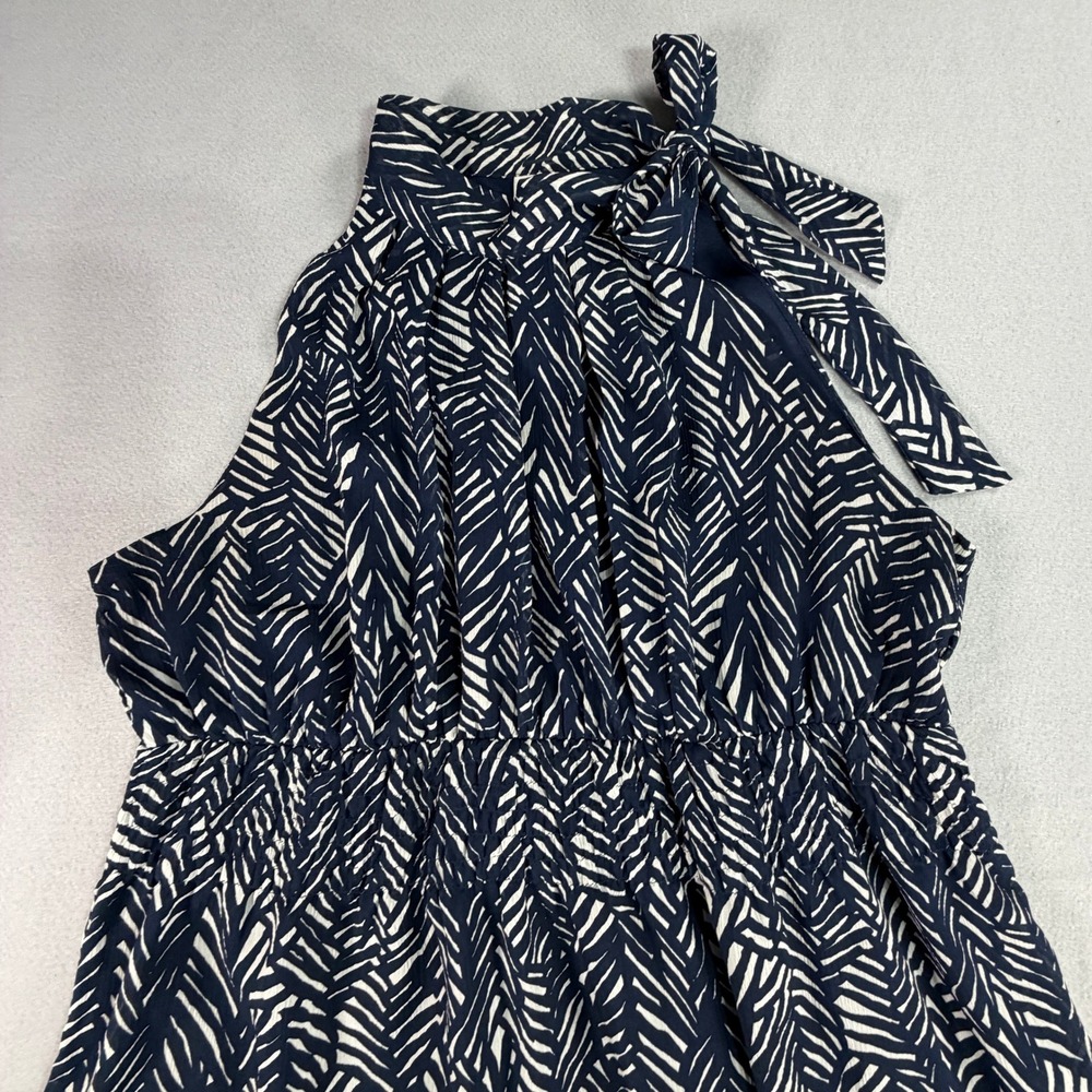 Merona Tropical Navy White Palm Leaf Halter Neck Dress XXL‎ Coastal Summer Boho